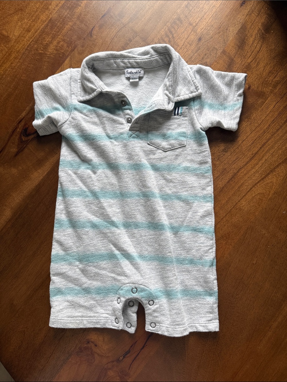 Splendid Baby Polo Romper in Light Gray and blue